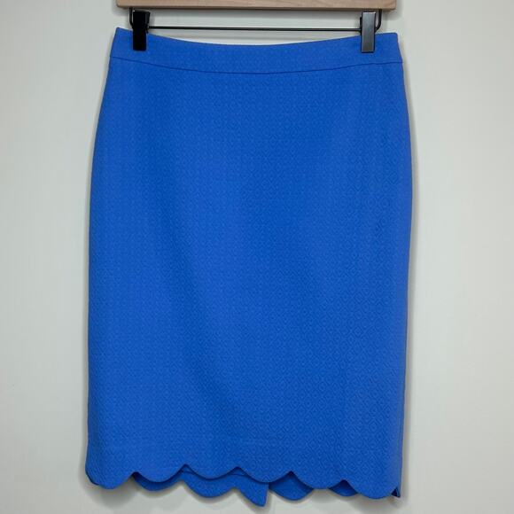 Talbots Blue Geometric Texture Skirt Size 2 Scalloped Hemline - Picture 1 of 9